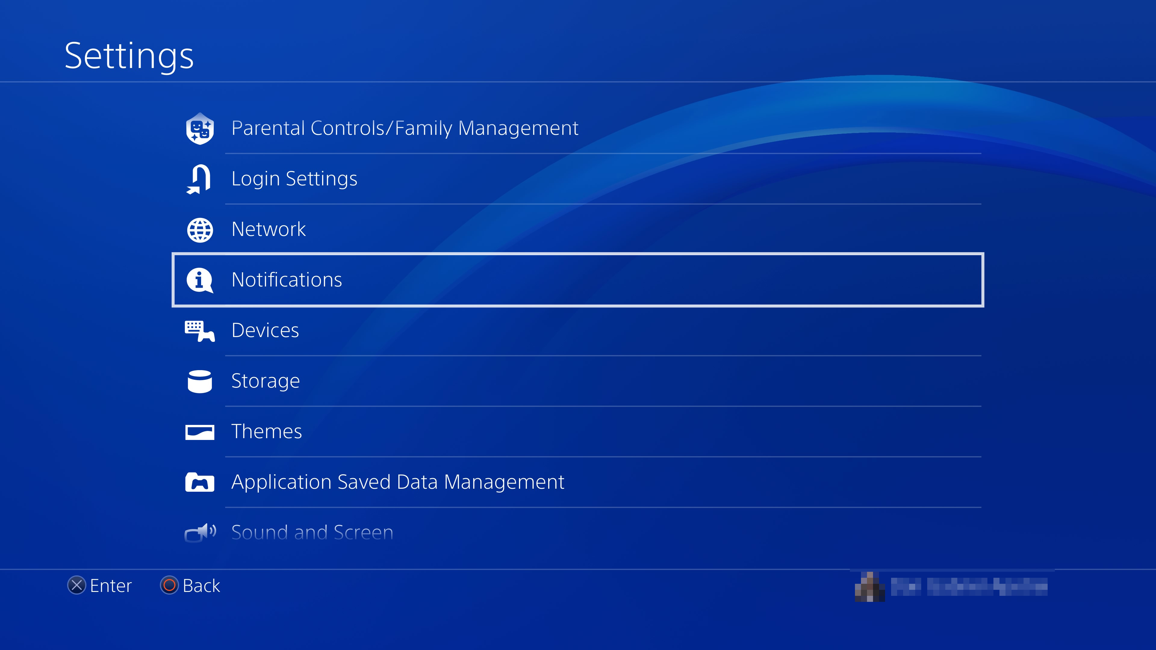 PS4 Settings menu with Notifications selected