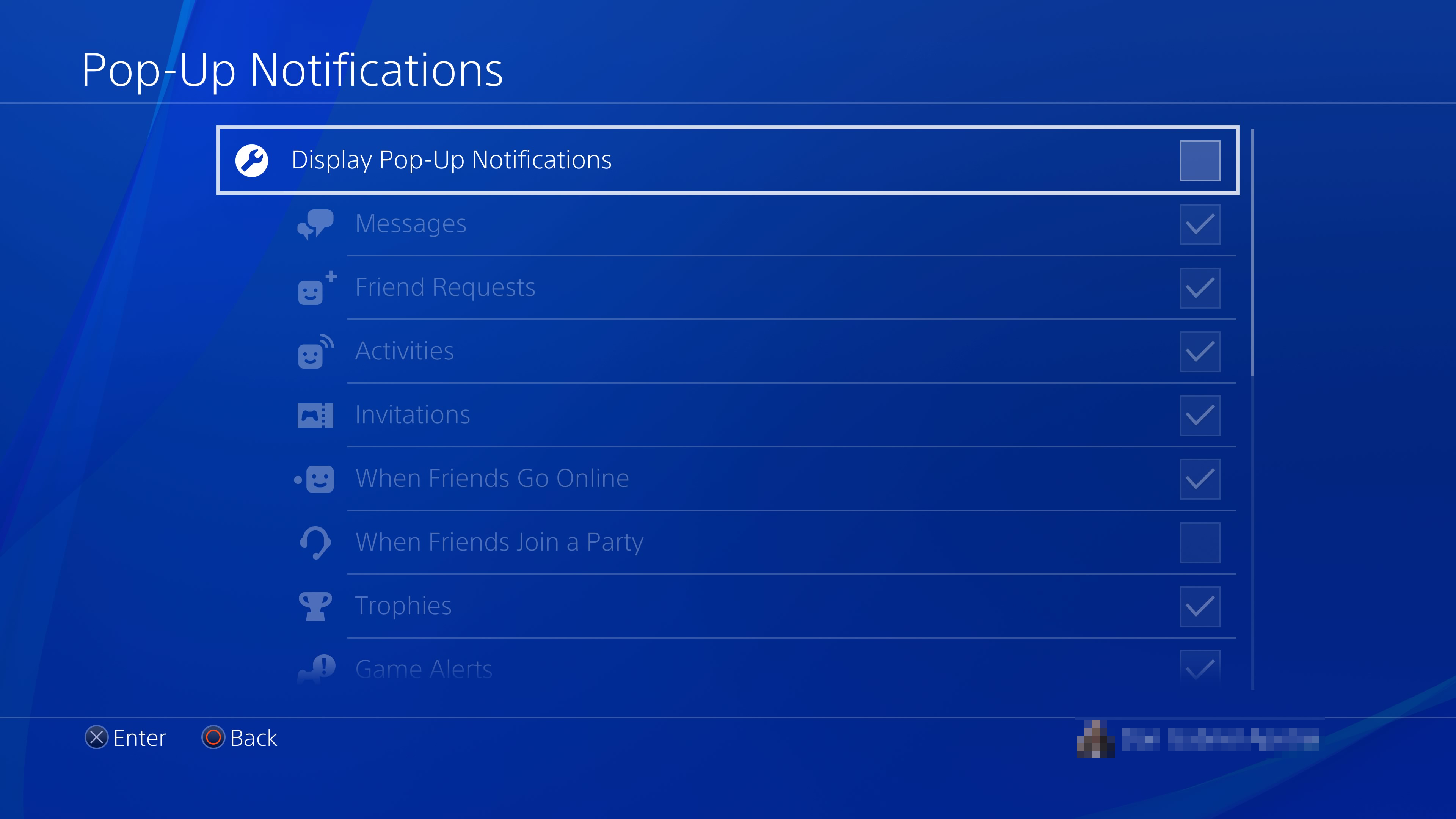 PS4 Pop-up notifications disabled