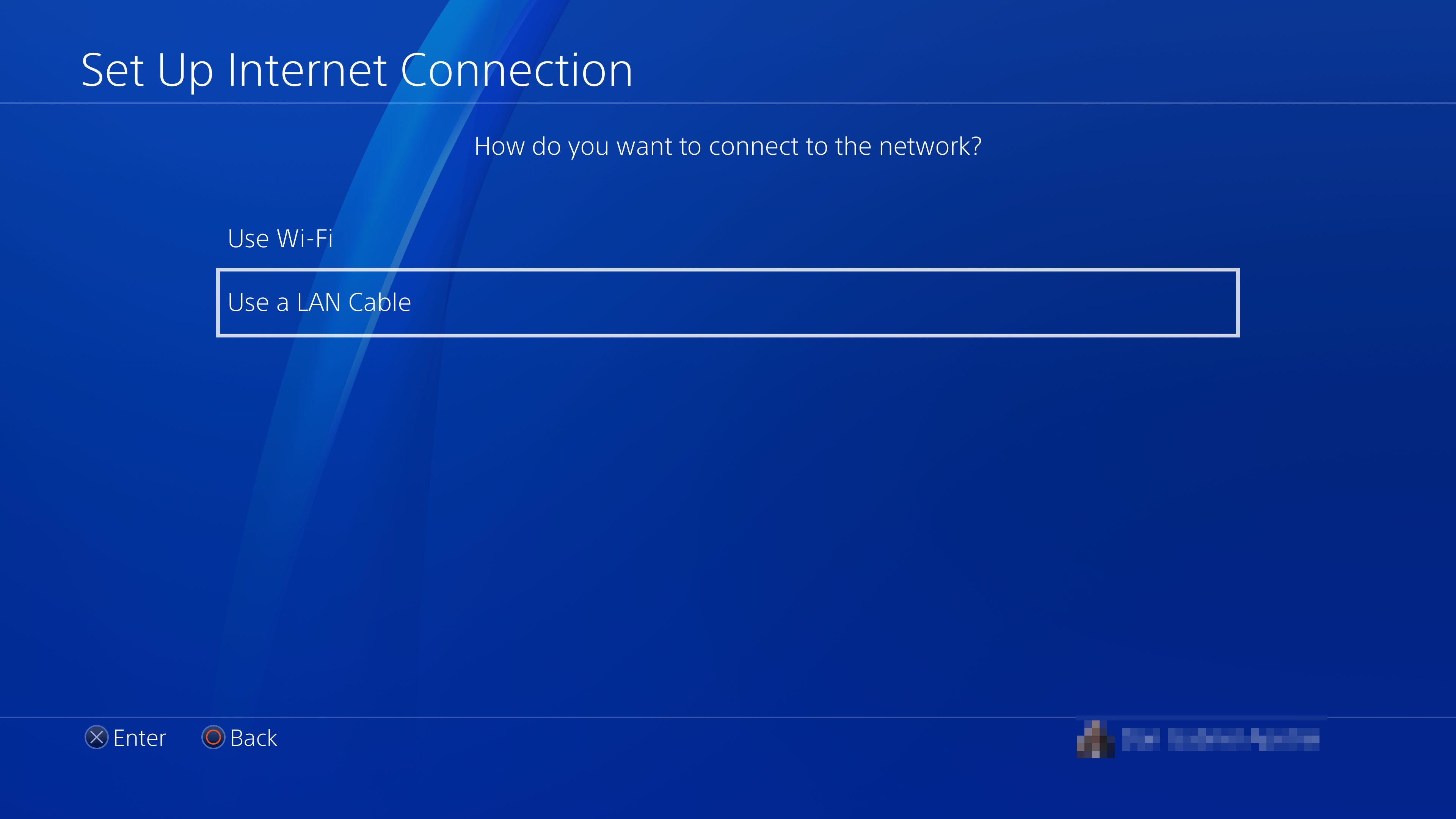 PS4 Internet Connection setup with the LAN Cable option selected