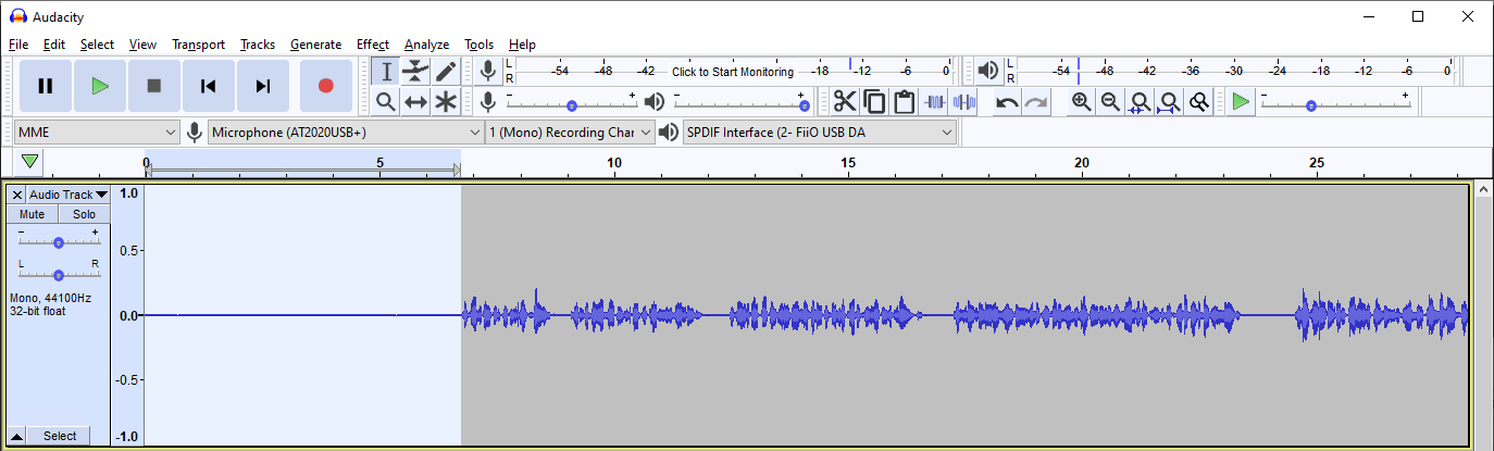 An image showing a vocal track with the beginning part selected.