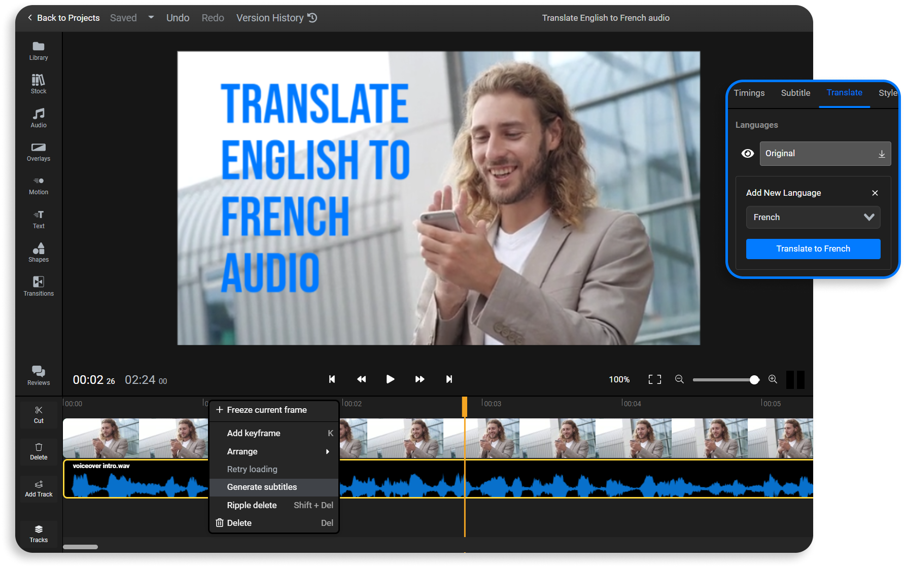 Translate English to French audio