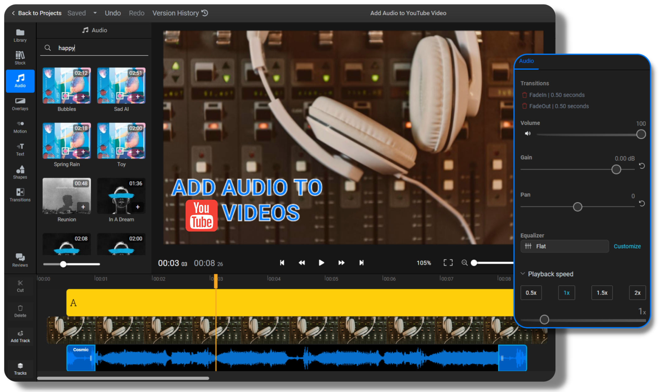 Add audio to YouTube video easily