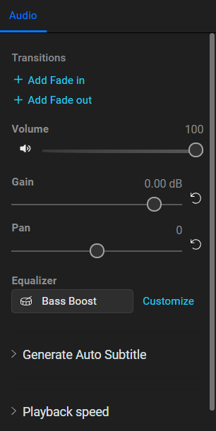 Flixier audio editing options