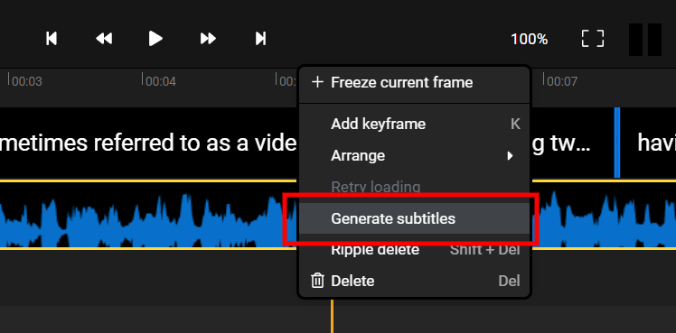 The Generate Subtitles option