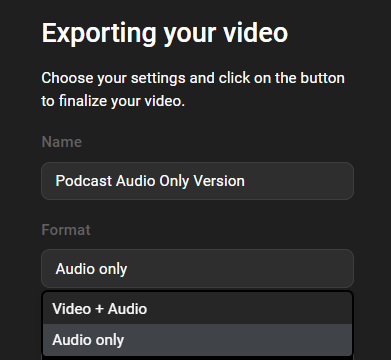 Flixier audio only export button