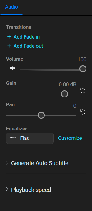 Flixier audio options panel