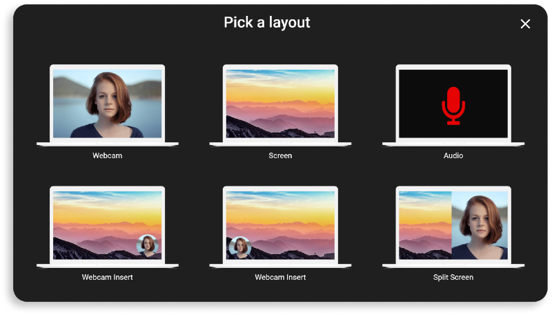 The Flixier layout options for screen recording.