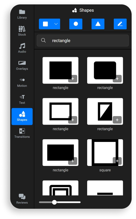 The Flixier shapes menu.