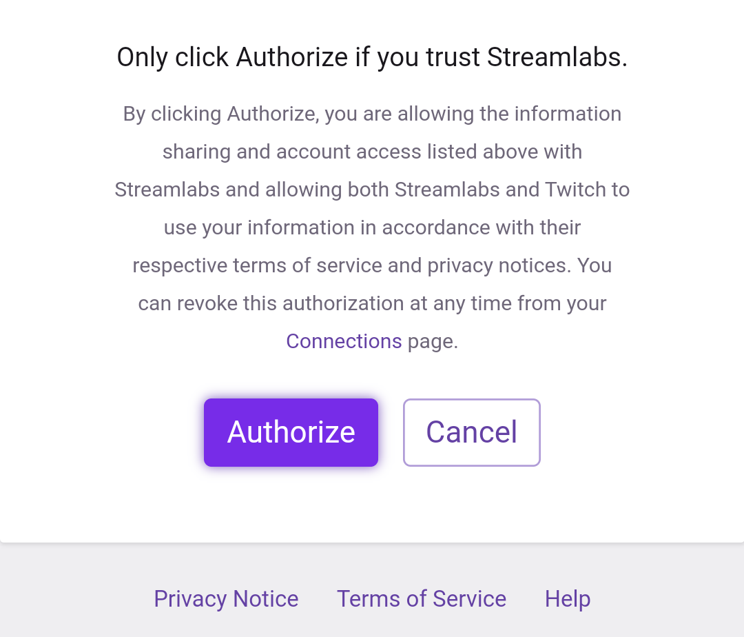 Twitch Authorization pop-up