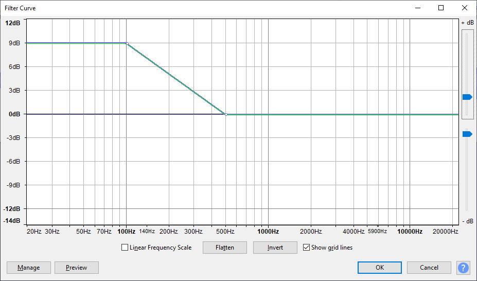 A screenshot of the Audacity equalizer menu.