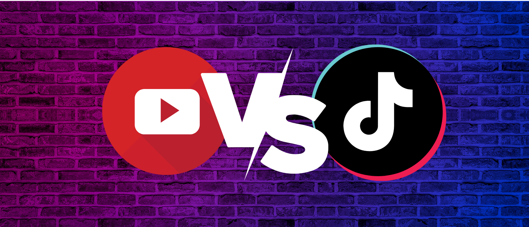 A stylized picture of the YouTube and TikTok logo with 'versus' written in between them.