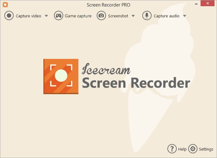 Icecream Screen recorder main menu