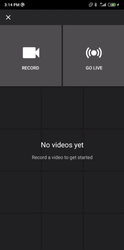 The Record or Go Live options on YouTube mobile