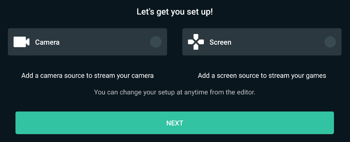 Streamlabs app video source selection screen